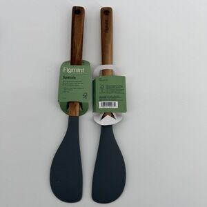 Figmint 2pc Spatula‎ Set Silicone Head Natural Wood Handle Charcoal Gray 12.5in